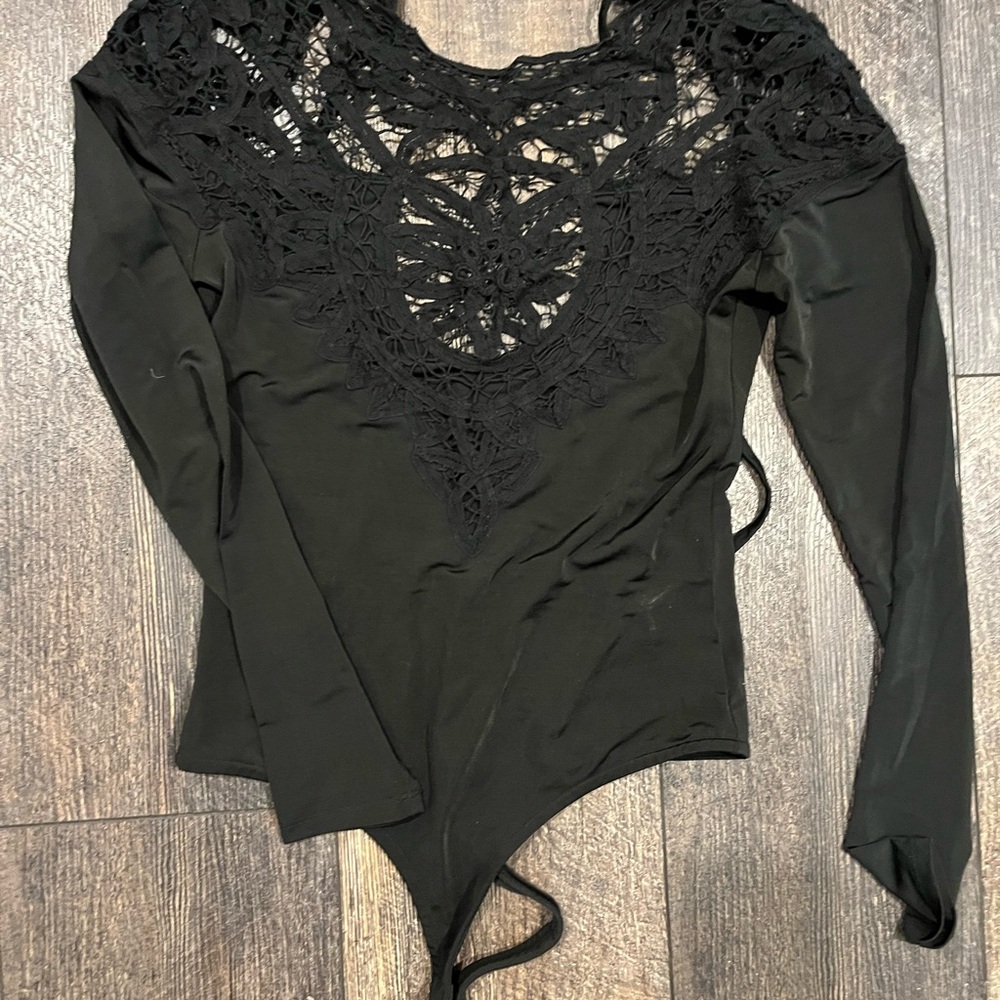 For Love and Lemons Black Lace Backless Detail Bodysuit